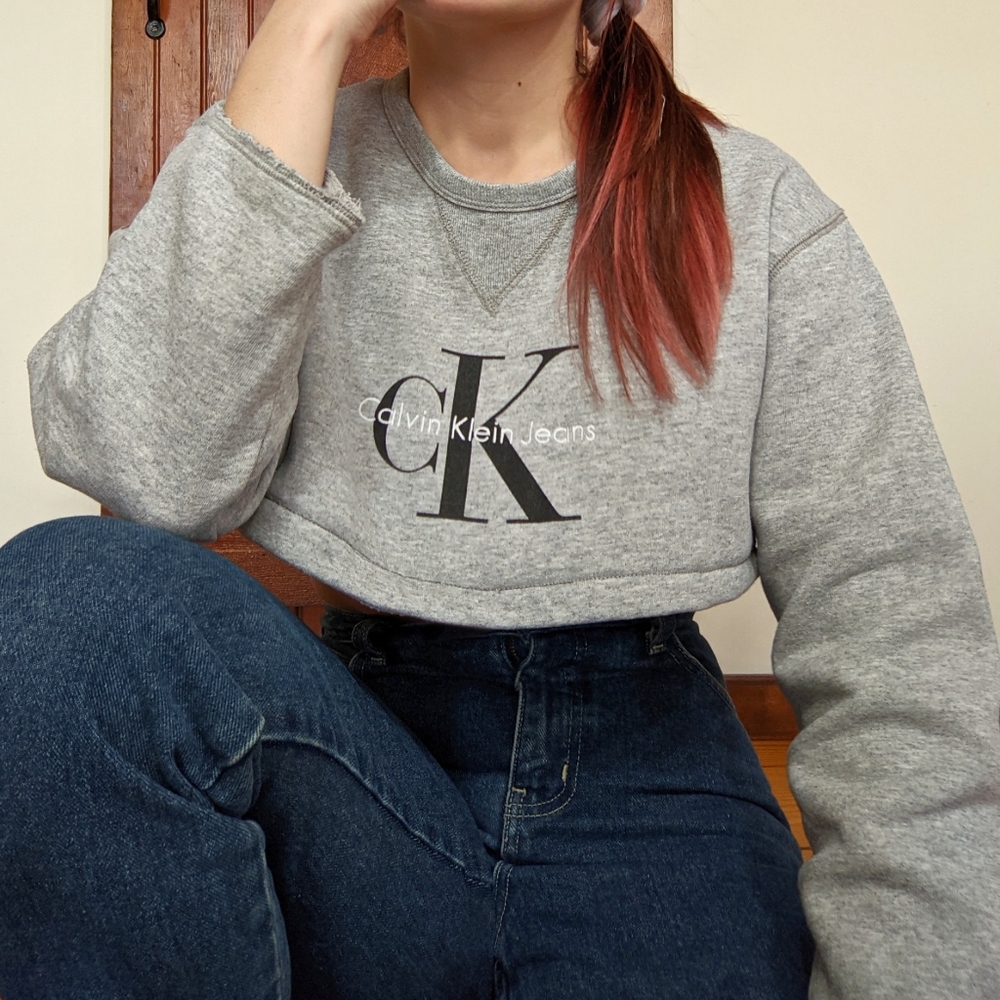 Calvin Klein VINTAGE Logo Crop Sweatshirt Upcycle